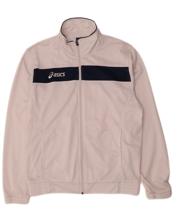 Ανδρική αθλητική φόρμα Asics Top μπουφάν μεσαίου λευκού χρώματος πολυεστέρας
