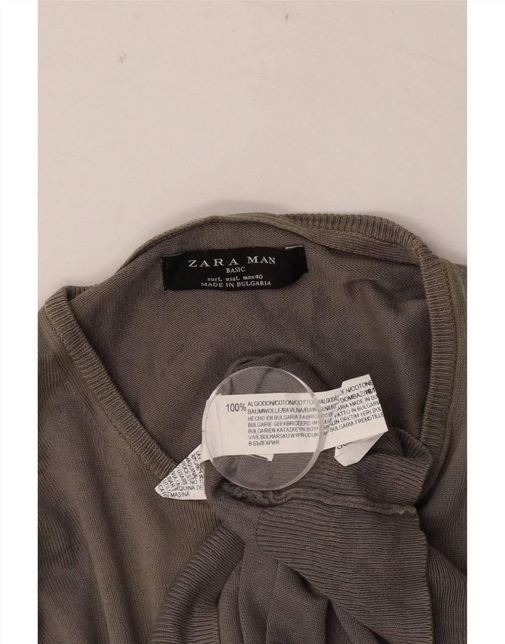 Ανδρικό πουλόβερ Zara με λαιμόκοψη μεγάλο γκρι βαμβακερό