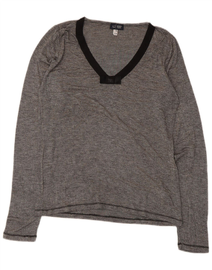 Armani Jeans γυναικείο τοπ μακρυμάνικο UK 12 μεσαία γκρι ρίγα βισκόζη