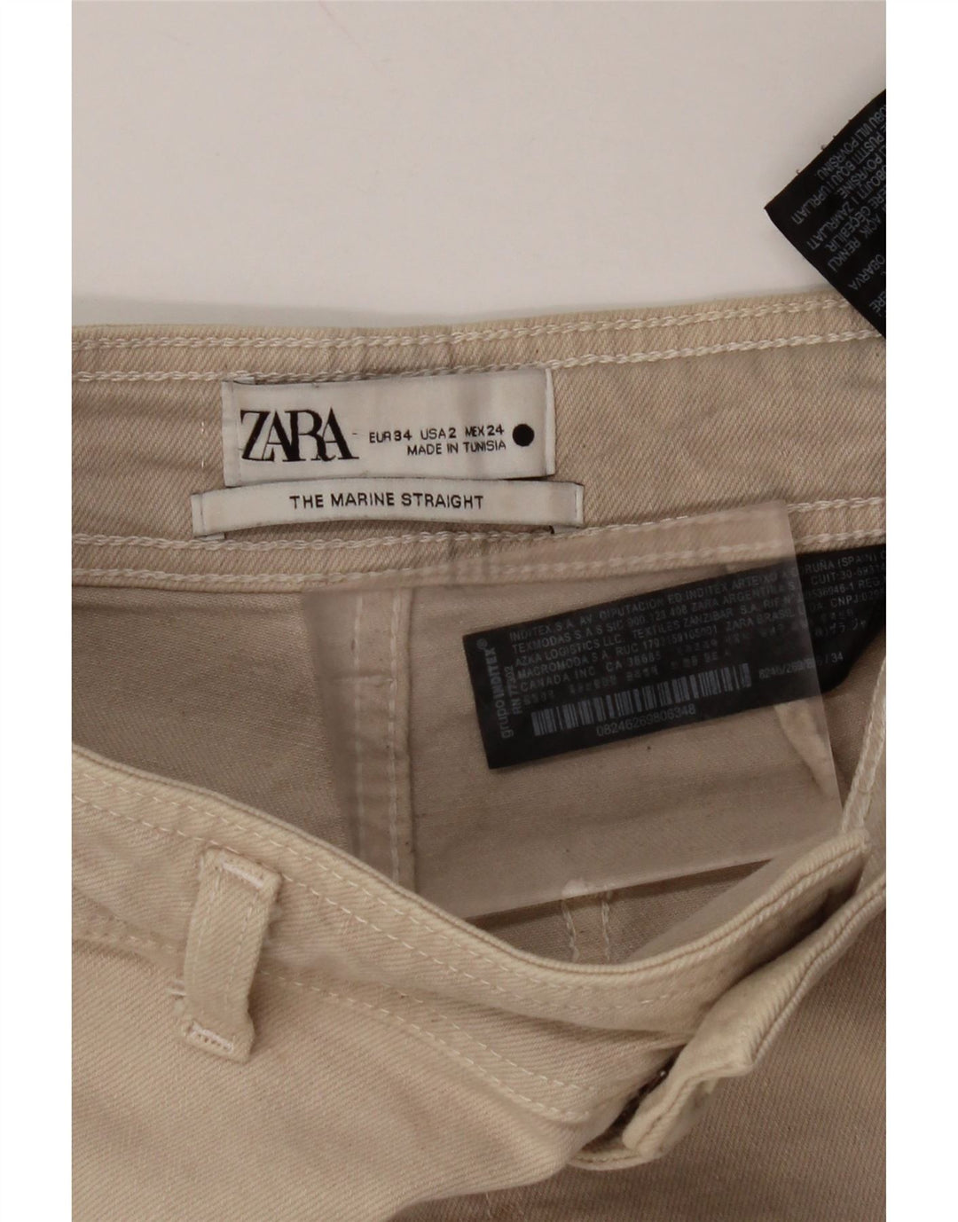 ZARA Womens The Marine ψηλόμεσο φαρδύ τζιν EU 34 2XS W24 L29 Beige