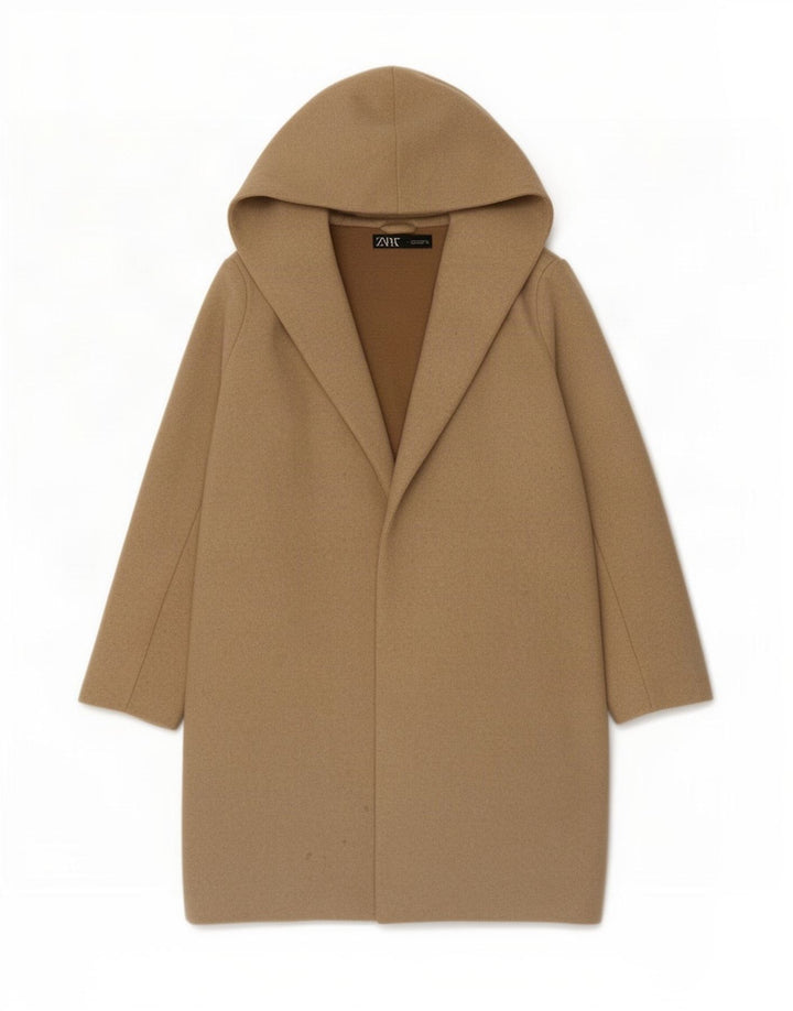 Zara Γυναικείο Ανοιχτό Πανωφόρι με κουκούλα UK 14 Medium Beige Πολυεστέρας