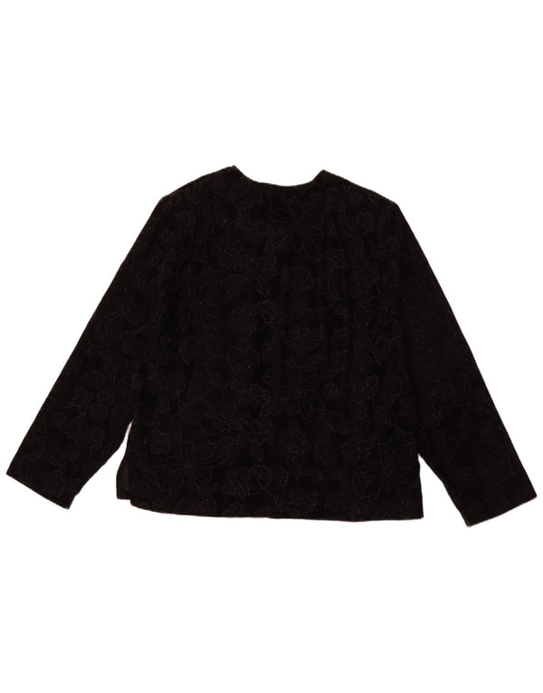 VINTAGE Γυναικεία μακρυμάνικη μπλούζα τοπ UK 16 Large Black Floral