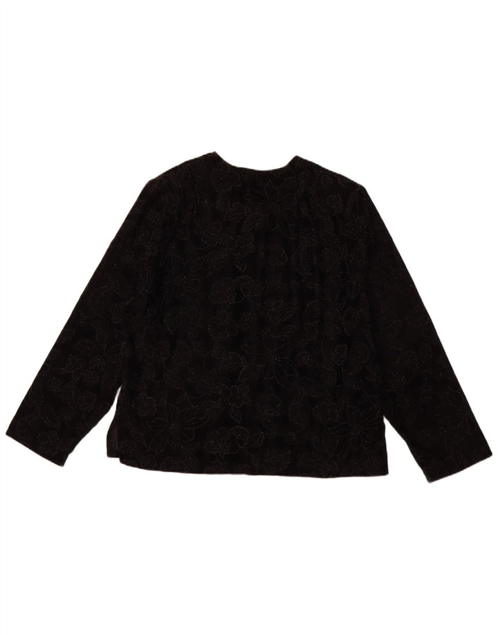 VINTAGE Γυναικεία μακρυμάνικη μπλούζα τοπ UK 16 Large Black Floral