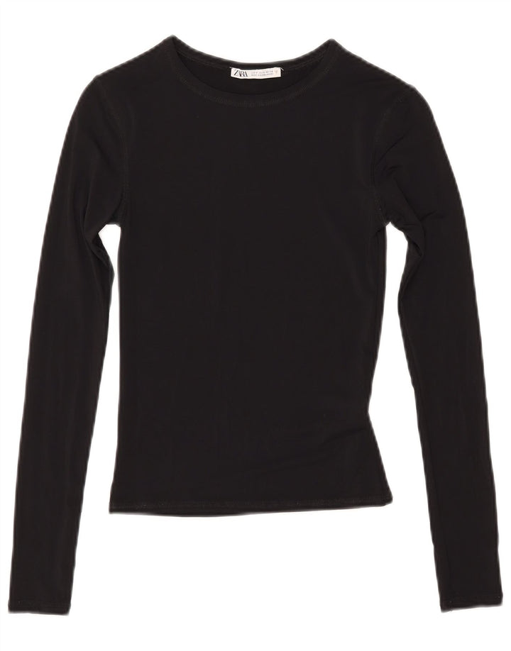 Zara Γυναικείο Crop Top Μακρυμάνικο UK 8 Μικρό Μαύρο Πολυαμίδιο