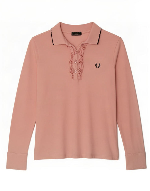 Fred Perry Γυναικείο μακρυμάνικο μπλουζάκι μπροστινό πόλο UK 10 Small Pink