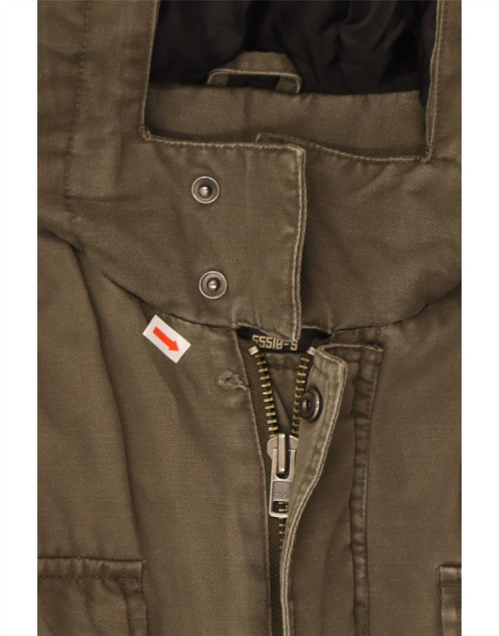 Blend Mens Hooded Parka Jacket UK 40 Large Khaki Cotton