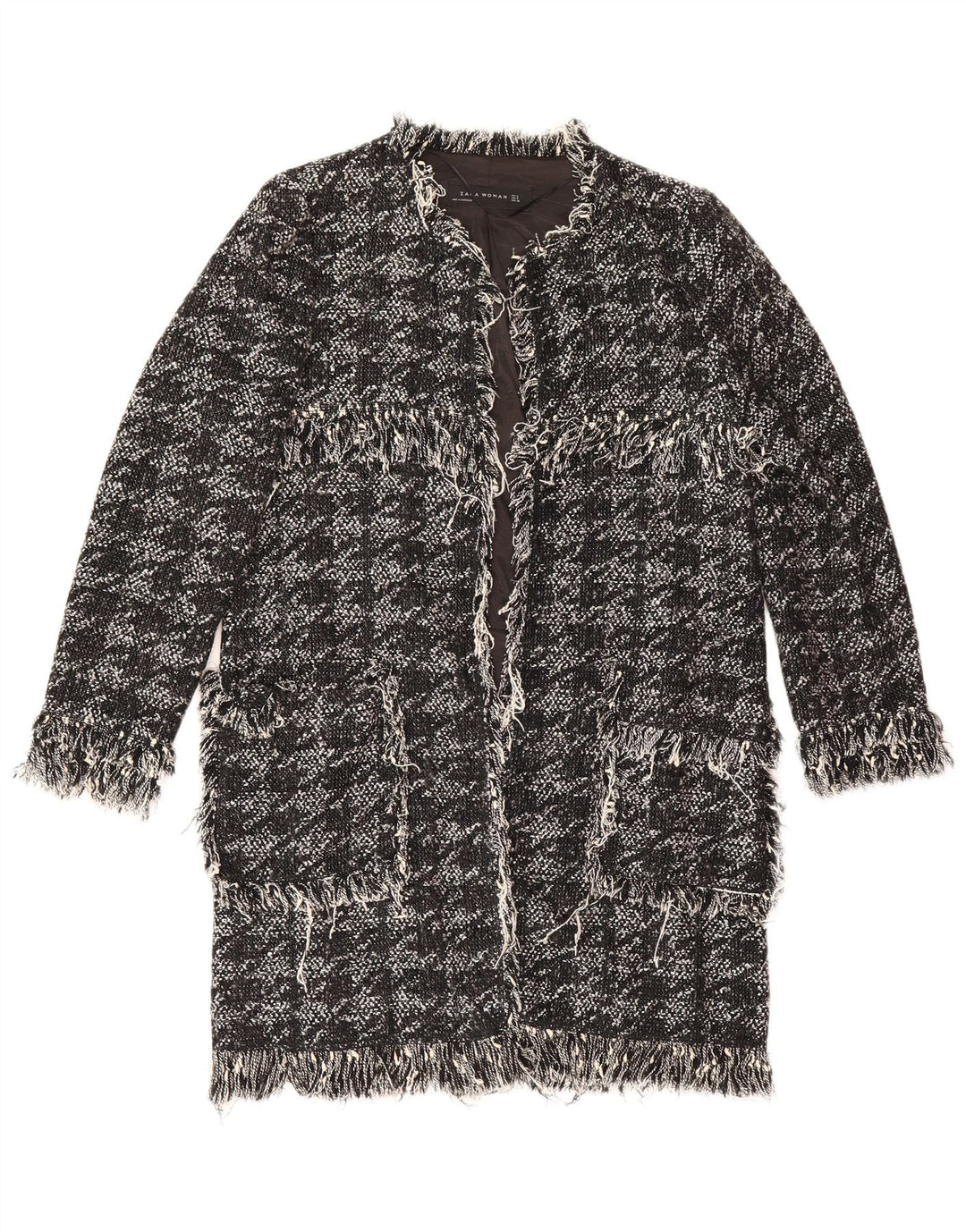 Zara Γυναικείο Ανοιχτό Πανωφόρι UK 10 Small Black Houndstooth Βαμβακερό