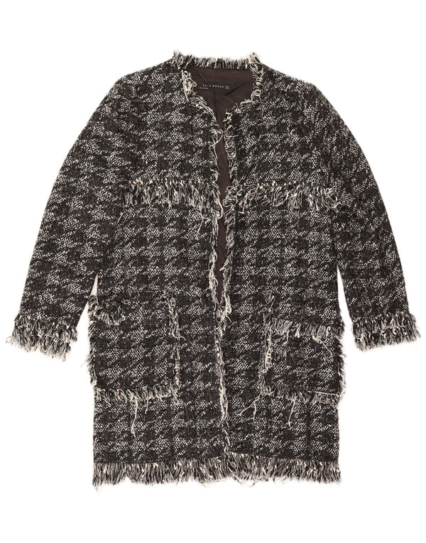 Zara Γυναικείο Ανοιχτό Πανωφόρι UK 10 Small Black Houndstooth Βαμβακερό