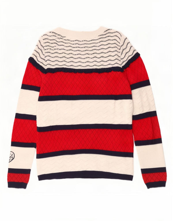 Desigual γυναικείο πουλόβερ με λαιμόκαυστο UK 10 Small White ριγέ βαμβακερό