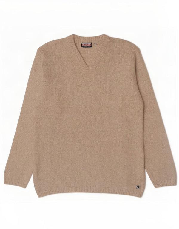 Invicta Mens V-Neck Jumper Sweater Medium Beige Cotton