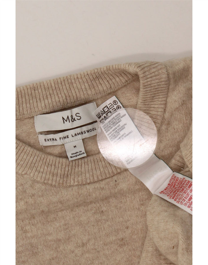 Marks & Spencer Ανδρικό πουλόβερ με λαιμόκοψη μεσαίου μπεζ μαλλί αρνιού