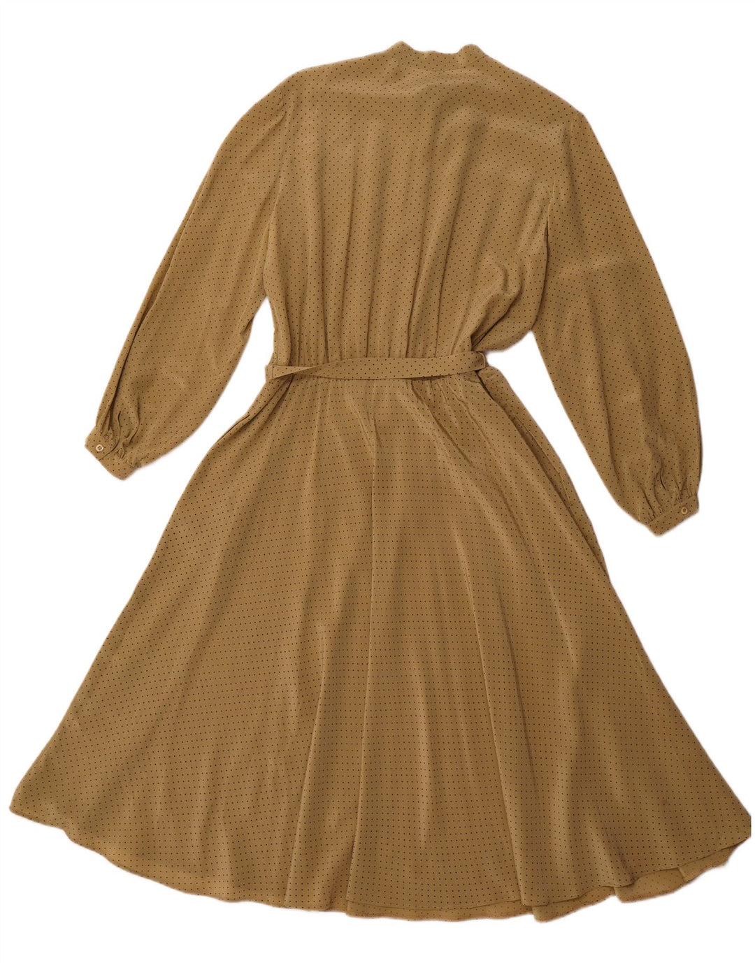 VINTAGE Γυναικεία γραβάτα μπροστινή μακρυμάνικη μάξι φόρεμα EU 44 XL καφέ στίγματα