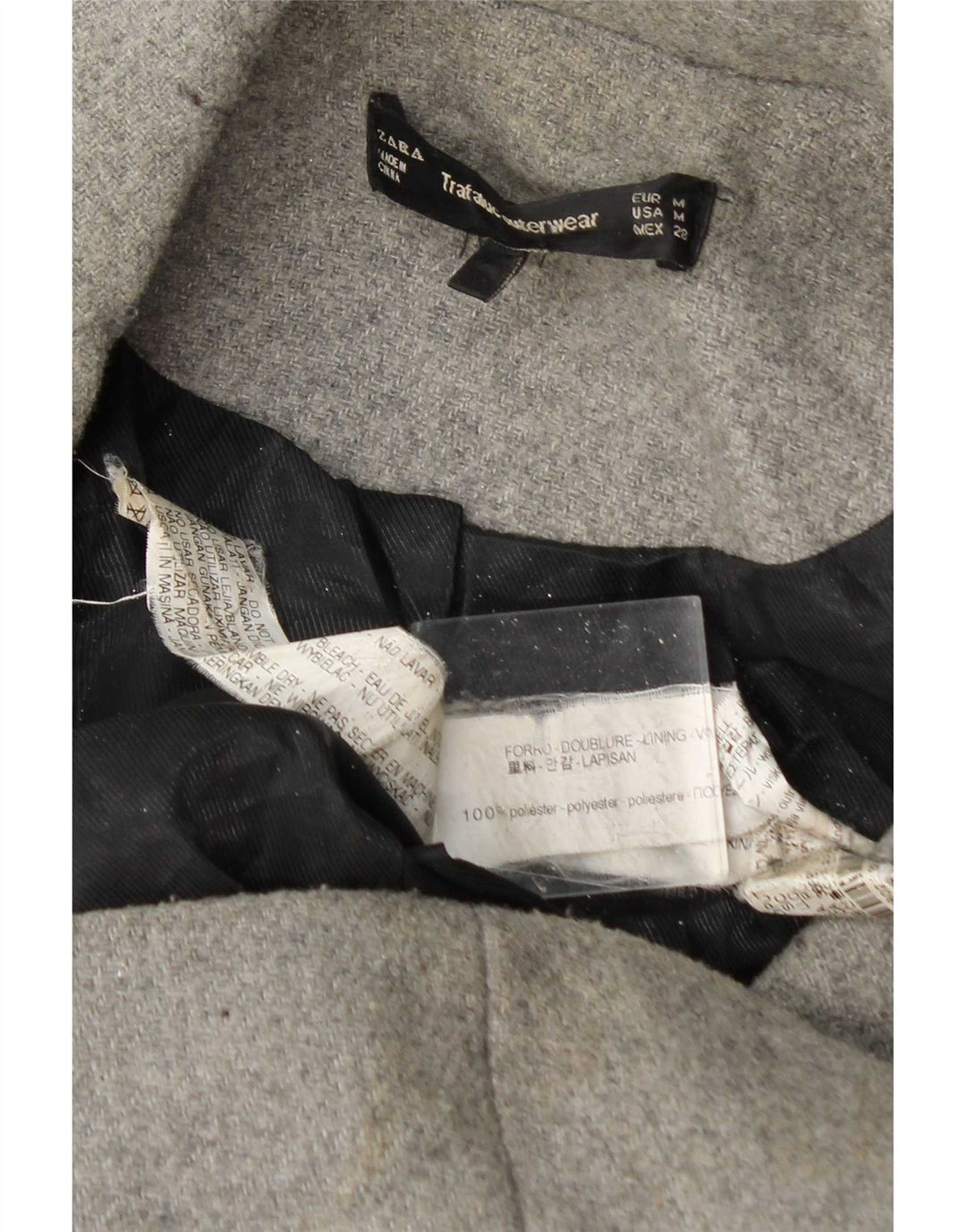 Zara Γυναικείο Παλτό με διπλό στήθος UK 14 Medium Grey Polyester