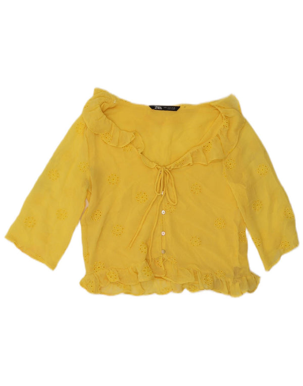 Zara Γυναικείο πουκάμισο Crop 3/4 Μπλούζα UK 10 Small Yellow