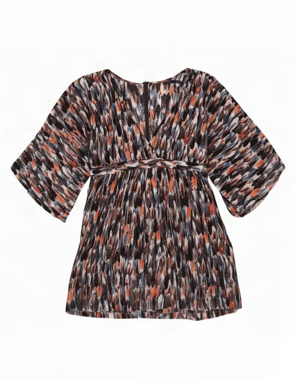 Zara Γυναικείο Abstract Pattern 3/4 μανίκι τοπ UK 14 Large πολύχρωμο