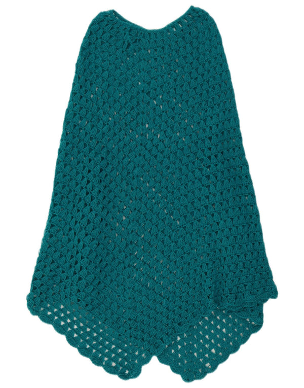 Vintage Womens Asymmetric Crochet Poncho Jumper One Size Turquoise
