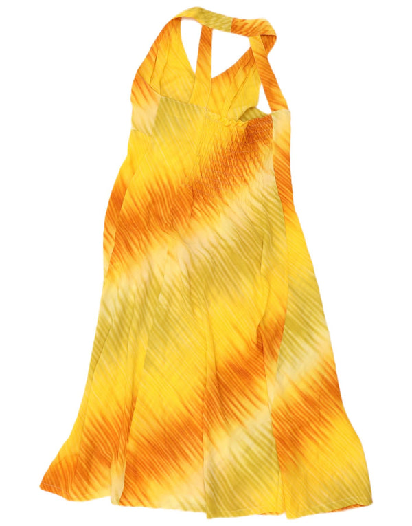 Vintage Γυναικείο Maxi Halter Φόρεμα UK 18 XL Yellow Tie Dye Polyester