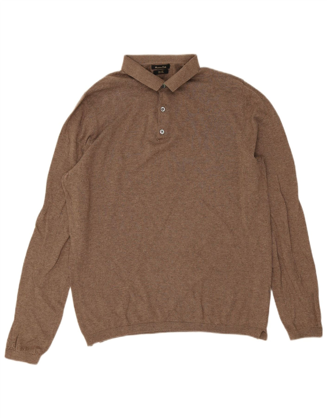 Massimo Dutti Ανδρικό πουλόβερ με λαιμό polo, μεγάλο καφέ βαμβακερό