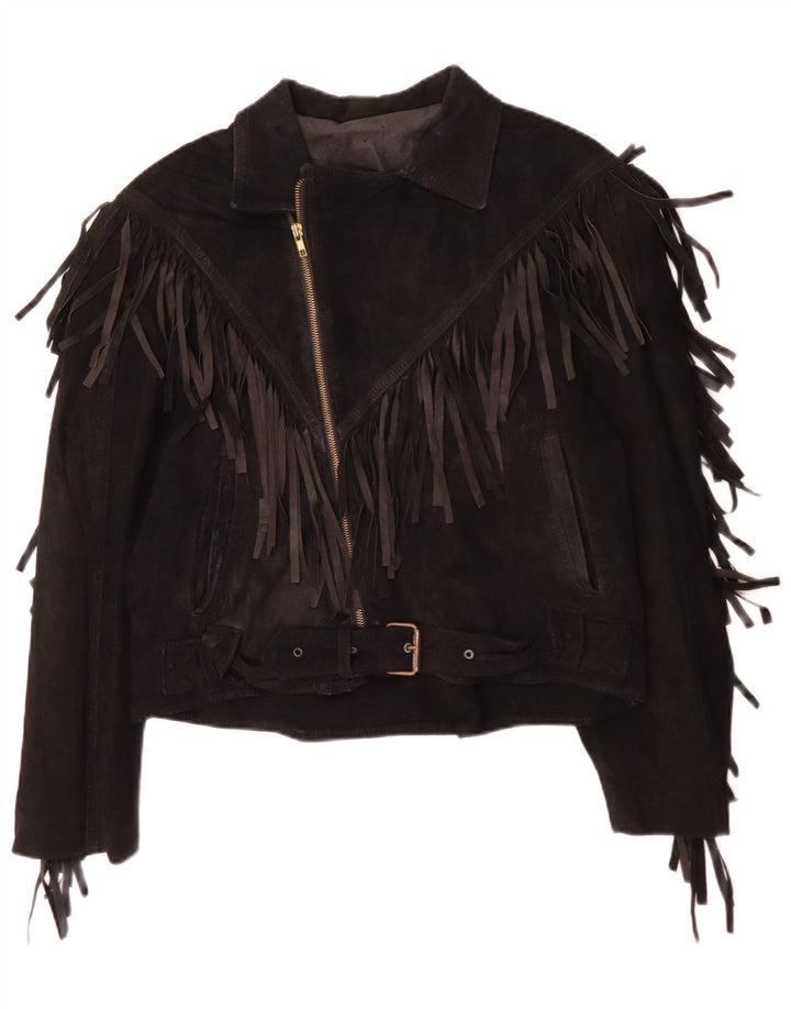 Vintage Γυναικείο Suede Jacket IT 50 XL Μαύρο Δερμάτινο Cowboy
