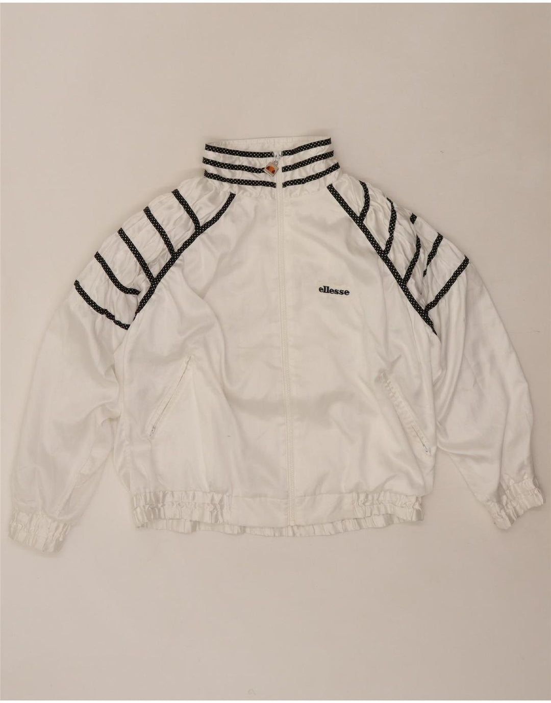 ELLESSE Womens Tracksuit Top Jacket UK 16 Large White Striped Polyester Vintage Ellesse and Second-Hand Ellesse from Messina Hembry 