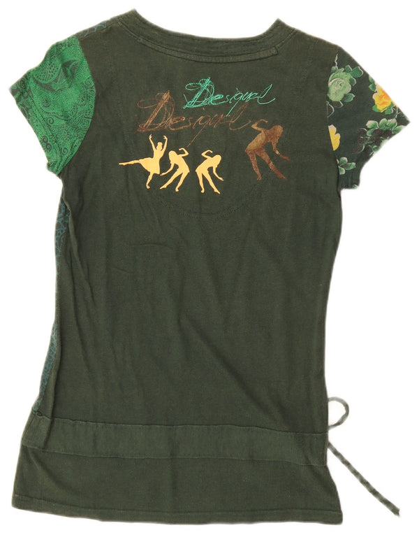 Desigual Γυναικείο γραφικό T-Shirt Top UK 12 Medium Green