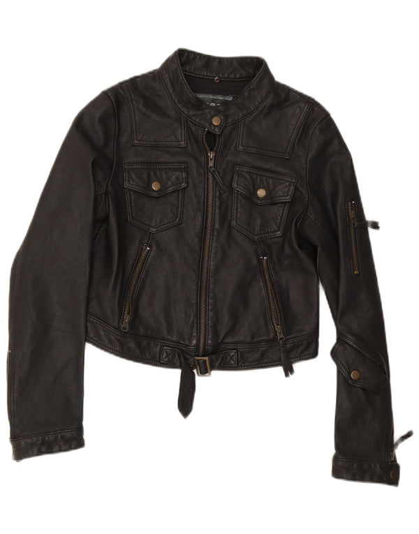 Vintage Γυναικείο Biker Δερμάτινο Μπουφάν UK 12 Medium Μαύρο