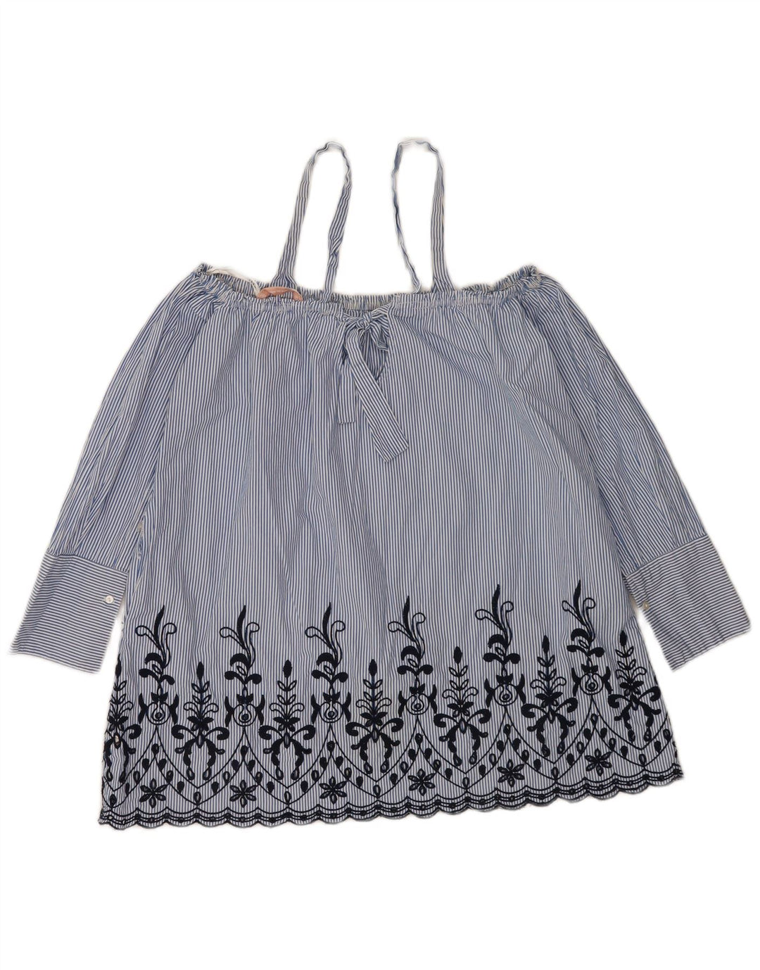 Zara Γυναικεία Μπλούζα Oversized Off Shoulder Top UK 14 Medium Blue ριγέ