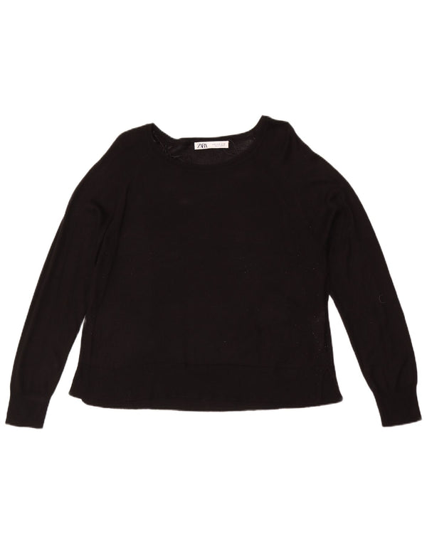 Zara Γυναικείο πουλόβερ με λαιμόκαυστο UK 14 Medium Black Viscose