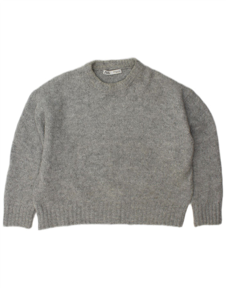 Zara γυναικείο πουλόβερ υπερμεγέθη Crew Neck Jumper UK 14 Medium Grey Acrylic