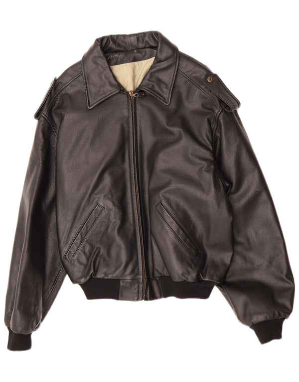 Vintage Ανδρικό Faux Leather Military Jacket IT 48/50 Medium Black