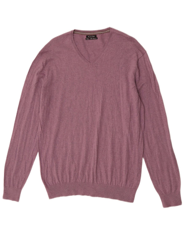 Ανδρικό πουλόβερ Massimo Dutti με V λαιμόκοψη XL Μωβ βαμβακερό