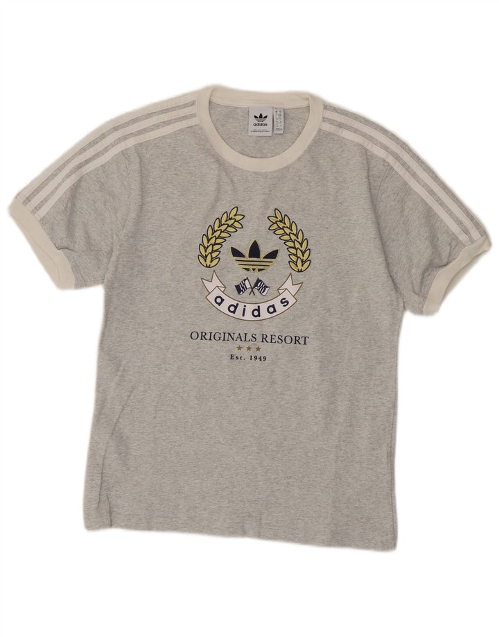 Γυναικείο γραφικό T-Shirt Adidas Top UK 10 Small Grey Cotton