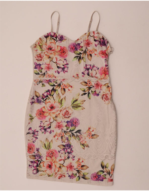 Lipsy Γυναικείο Αμάνικο Bodycon Φόρεμα UK 18 XL Λευκός φλοράλ πολυεστέρας