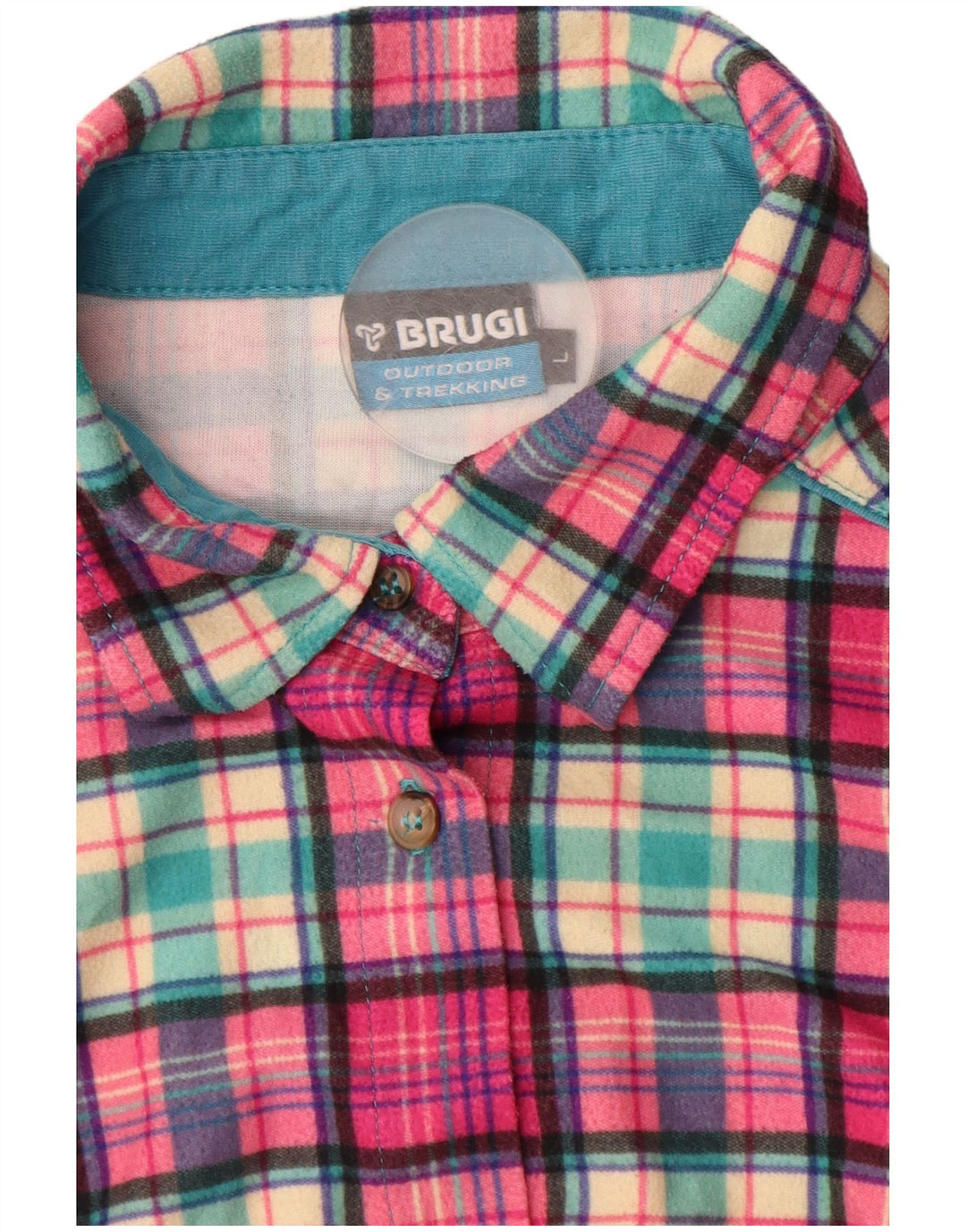 BRUGI Γυναικείο Φανελένιο Πουκάμισο UK 14 Μεγάλο Ροζ Έλεγχο
