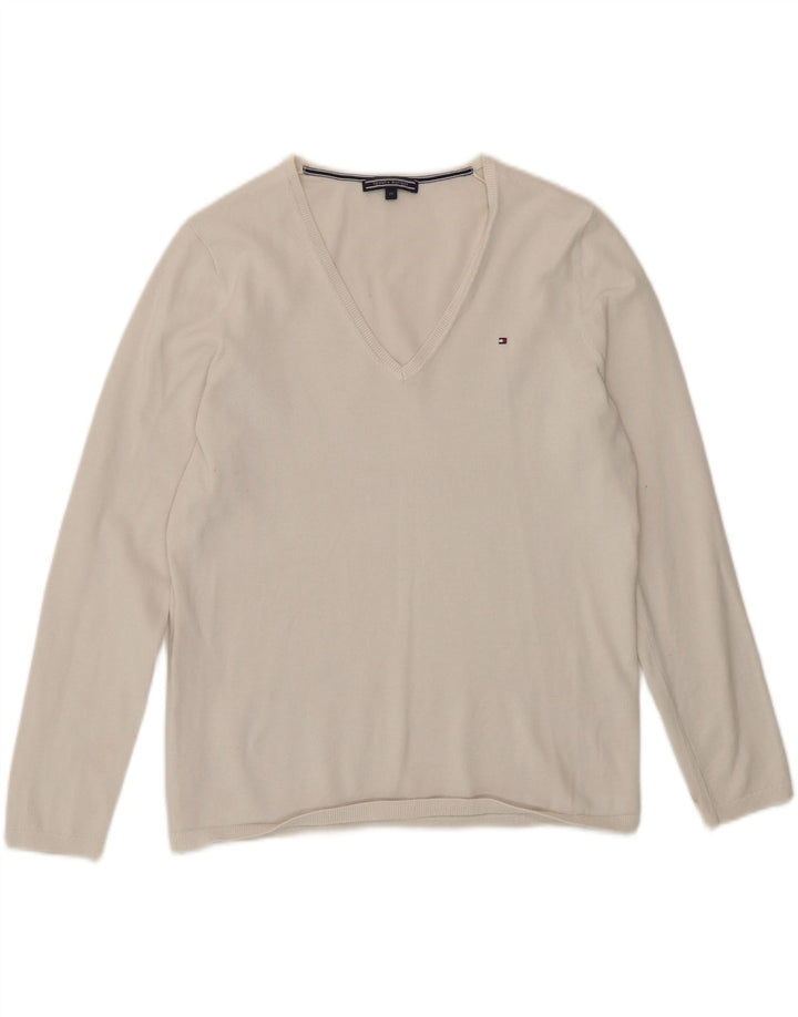 Tommy Hilfiger Γυναικείο πουλόβερ με V λαιμόκοψη UK 14 Medium White