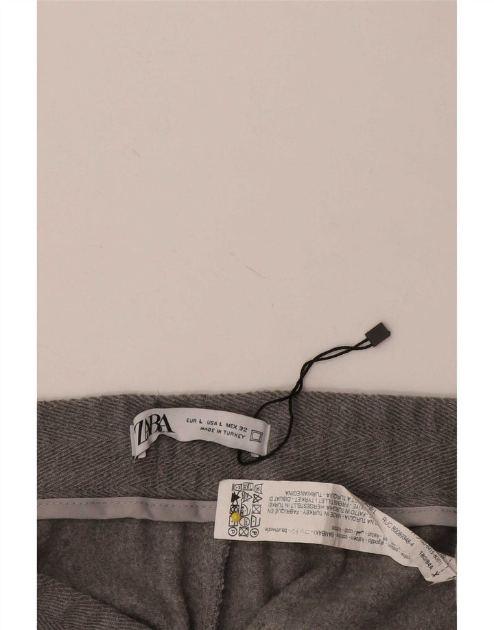 Zara γυναικείο cropped παντελόνι μεγάλο W32 L25 Γκρι βαμβακερό ψαροκόκκαλο