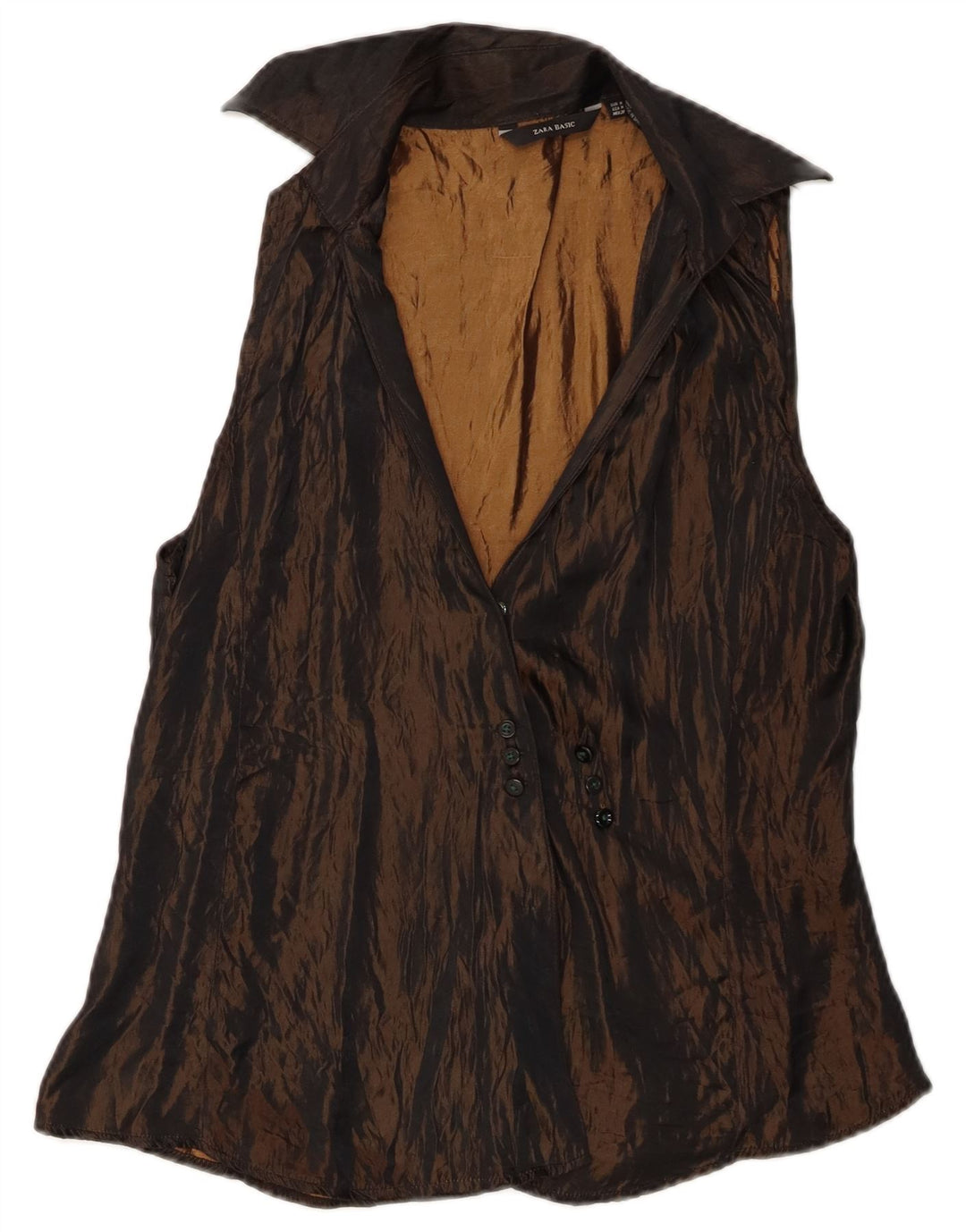 Zara Γυναικείο Αμάνικο Πουκάμισο Μπλούζα UK 12 Medium Brown Acetate