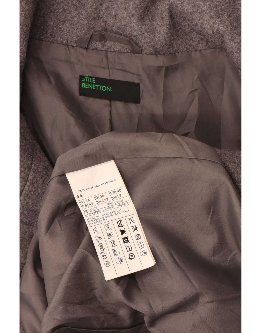 Γυναικείο παλτό Benetton UK 12 Μαλλί μεσαίου γκρι