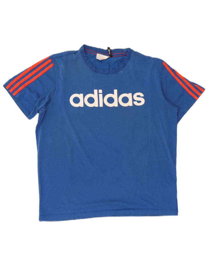Adidas Ανδρικό γραφικό T-Shirt Climalite Top από μεσαίο μπλε βαμβακερό