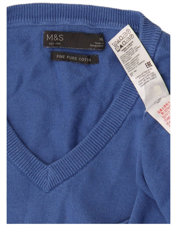 Marks & Spencer Ανδρικό πουλόβερ με λαιμόκοψη με V λαιμόκοψη XL Blue Cotton Classic