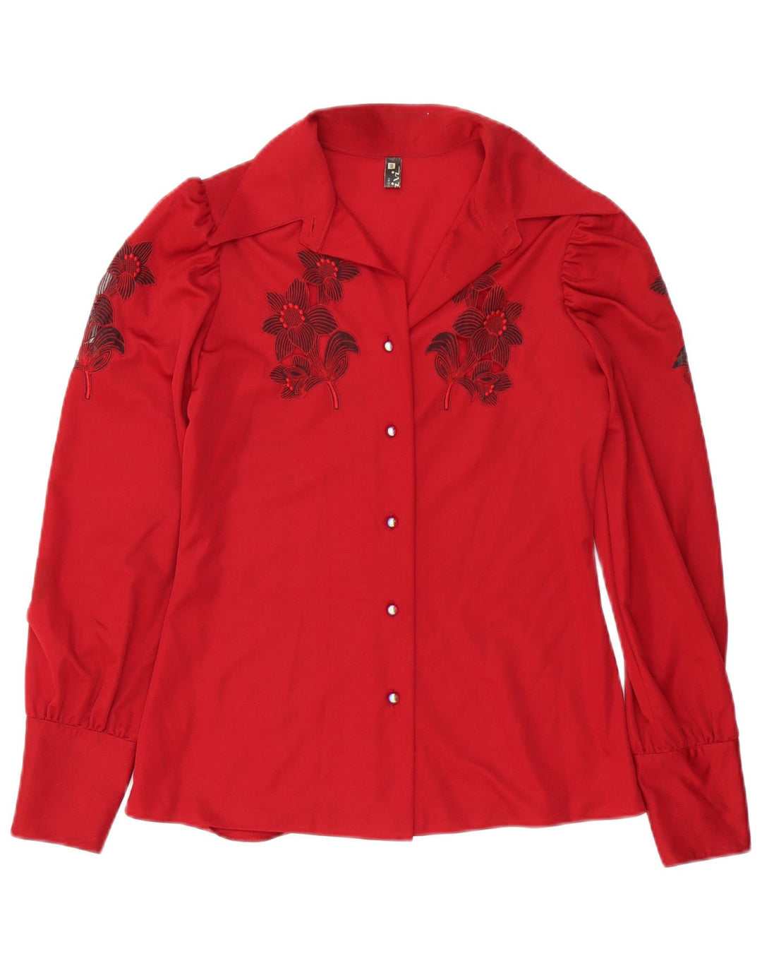 Vintage Γυναικείο Πουκάμισο Μπλούζα IT 48 XL Κόκκινο Floral Πολυεστέρας