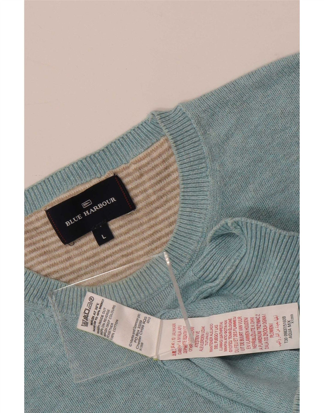 Marks & Spencer Ανδρικό μπλε πουλόβερ με λαιμόκοψη Harbor Crew Large Blue
