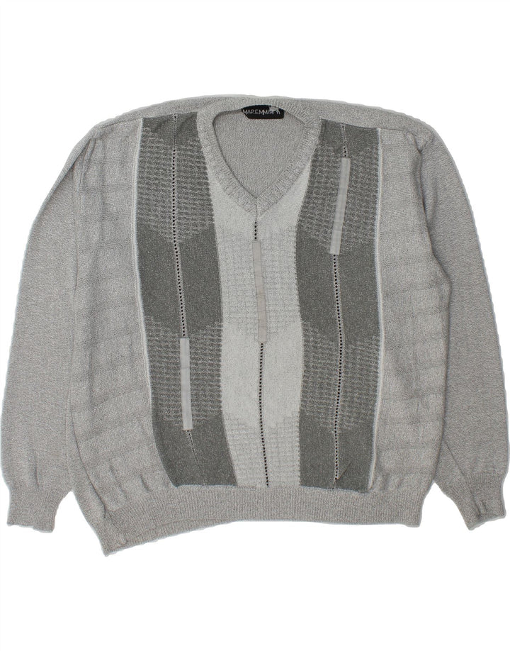 VINTAGE Mens V-Neck Jumper Sweater IT 50 Medium Grey Colourblock Vintage Vintage and Second-Hand Vintage from Messina Hembry 