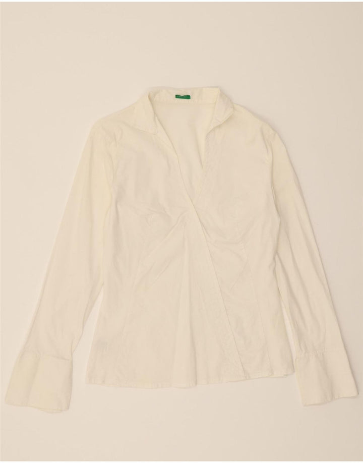 BENETTON Γυναικείο Πουκάμισο Μπλούζα UK 12 Μεσαίο Λευκό Βαμβακερό