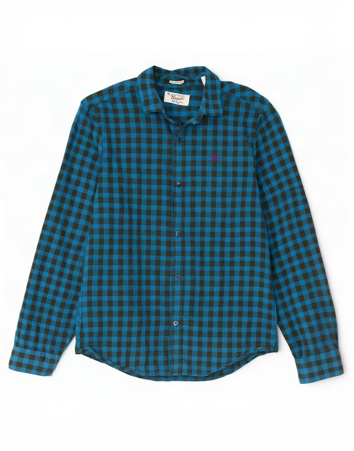 Ανδρικό Penguin Heritage Φανελένιο πουκάμισο Slim Fit Medium Blue Gingham Cotton