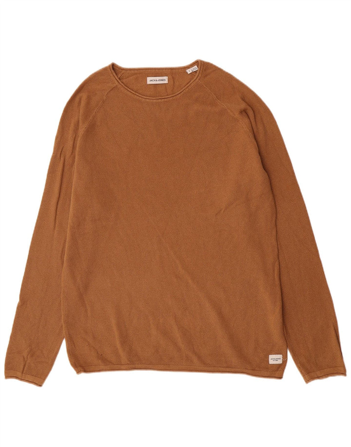 Jack & Jones Ανδρικό πουλόβερ με λαιμόκοψη, μεγάλο καφέ βαμβακερό