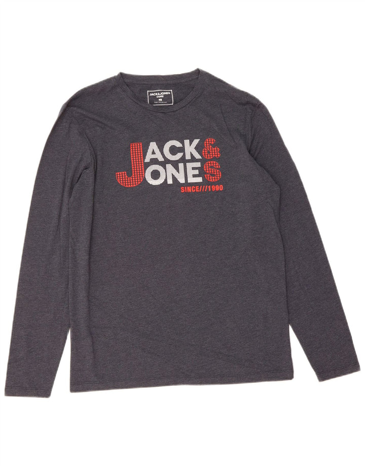JACK & JONES Mens Graphic Top Long Sleeve Medium Navy Blue Cotton