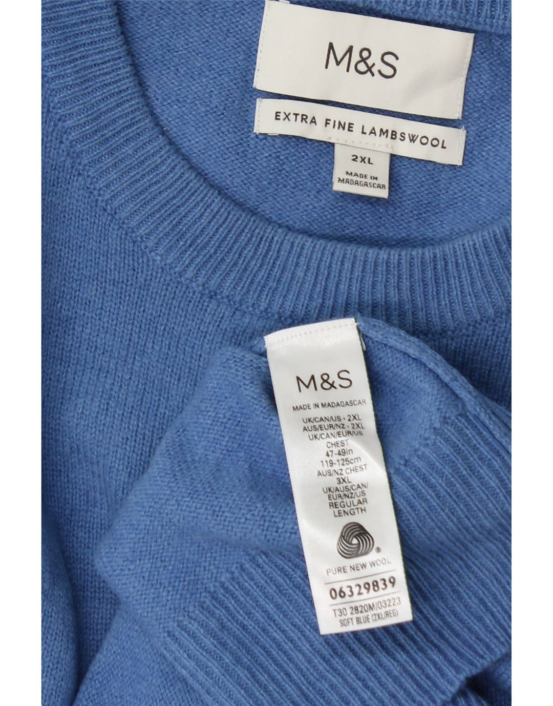 Marks & Spencer Ανδρικό πουλόβερ με λαιμόκοψη 2XL μπλε μαλλί