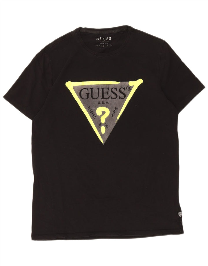GUESS Mens Slim Fit Graphic T-Shirt Top Medium Black Cotton