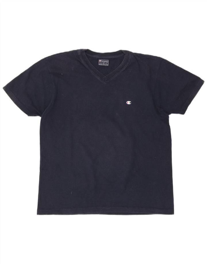 CHAMPION Γυναικείο T-Shirt Top UK 14 Medium Navy Blue Cotton